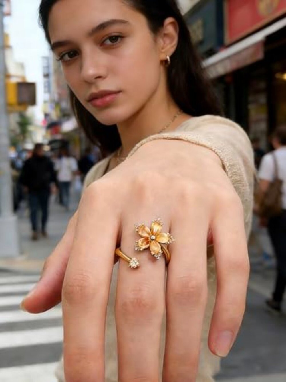 Anxiety ring for Women – Adjustable Flower Spinner Daisy & Sunflower Fidget Gold